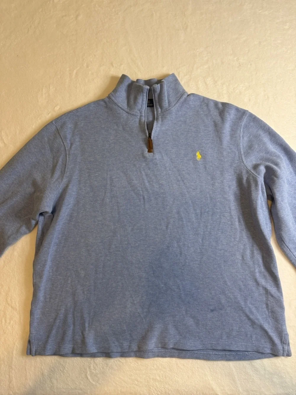Ralph Lauren Light Blue Half-Zip Sweater with Yellow Logo Tag